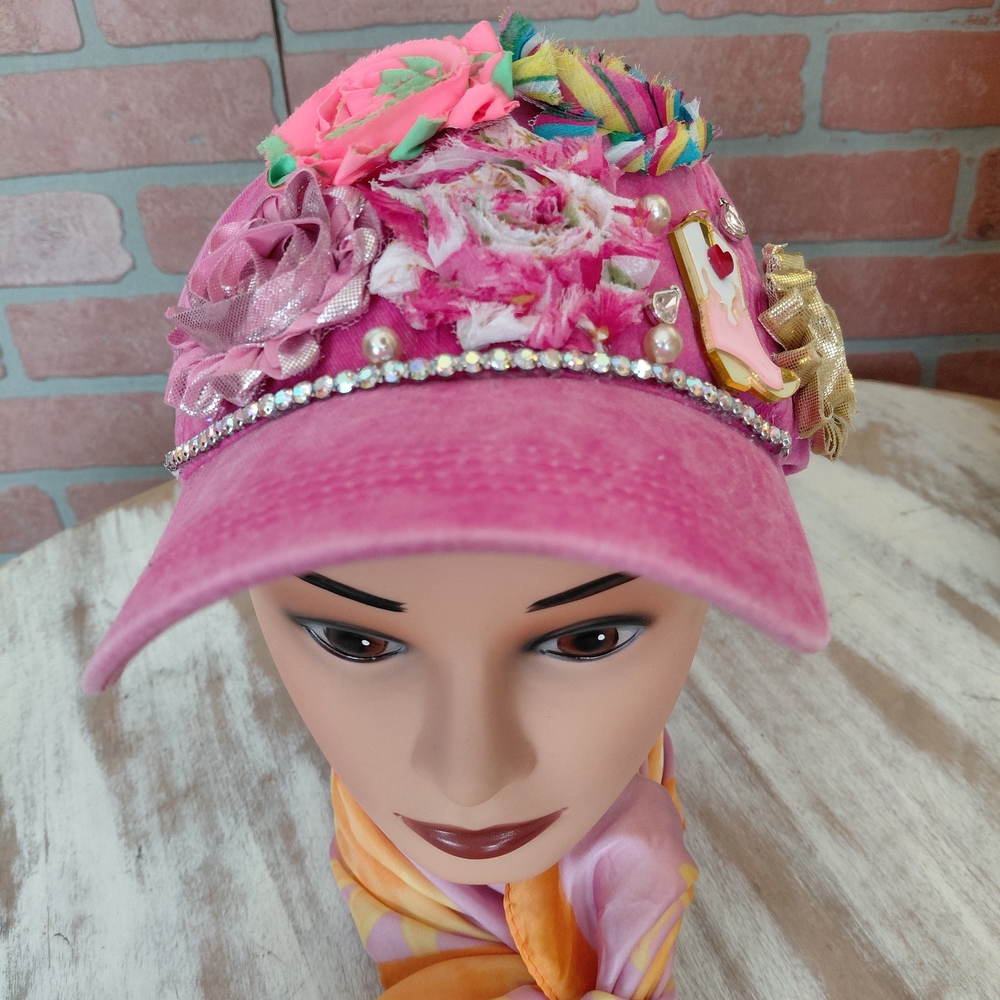 Pink Embellished Floral Baseball Cap - Womens Accessories